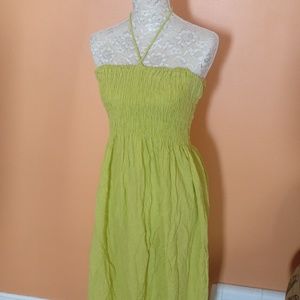 Chartreuse Smocked Halter Sun Dress M/L